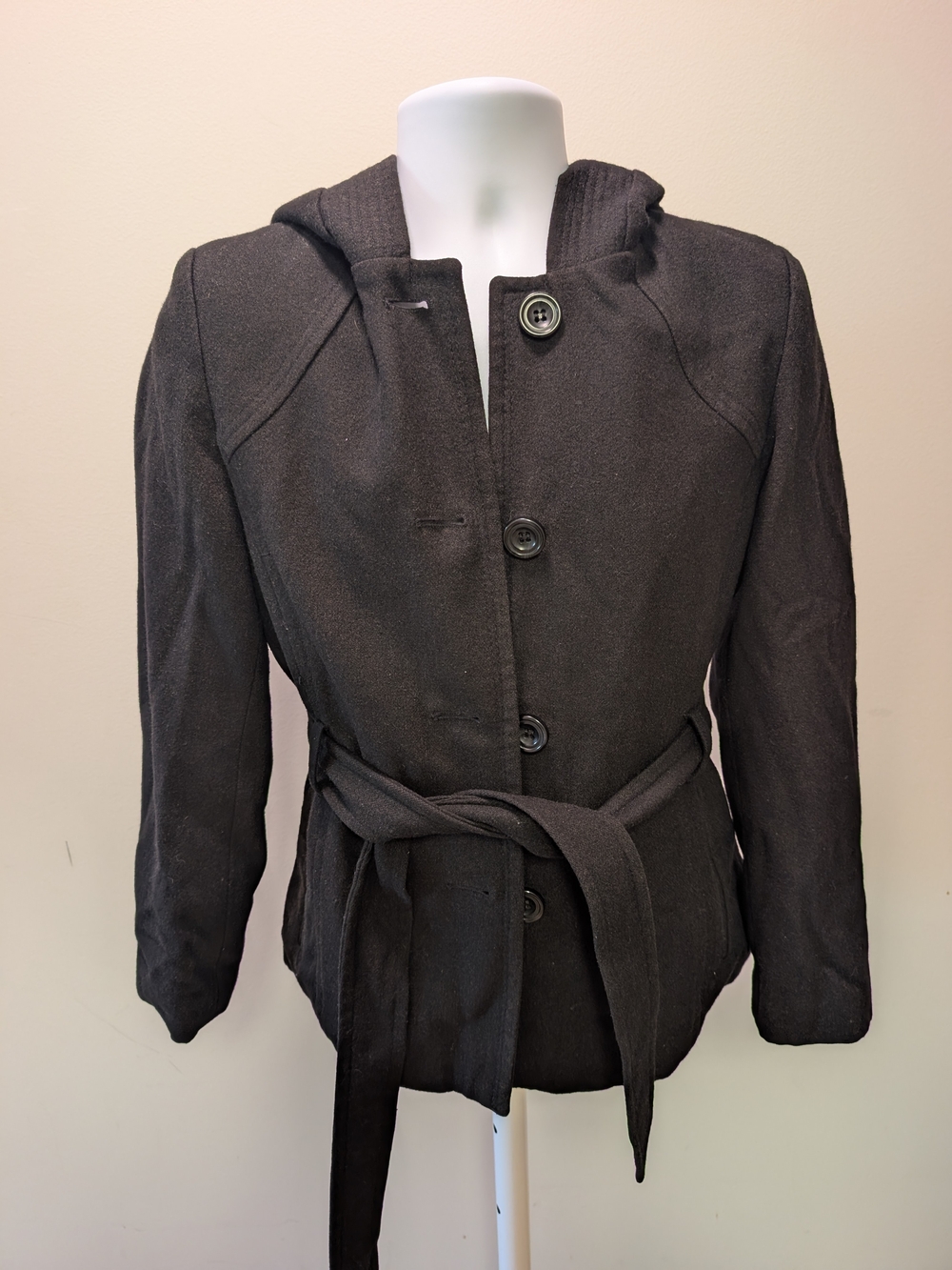 Londontowne Charcoal Grey Hooded Belted Peacoat Jacket Size Small S